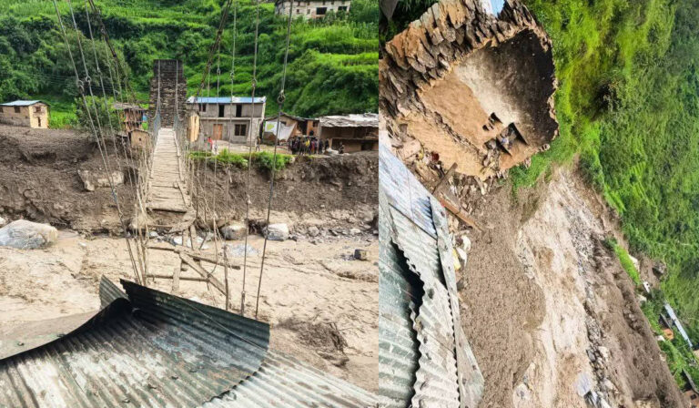 बाजुराको बाम खोलामा  ठुळो बाढिः बस्ती, पुल र विद्यालय बगायो